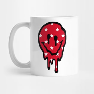 Red Stars Drippy Smiley Face Mug